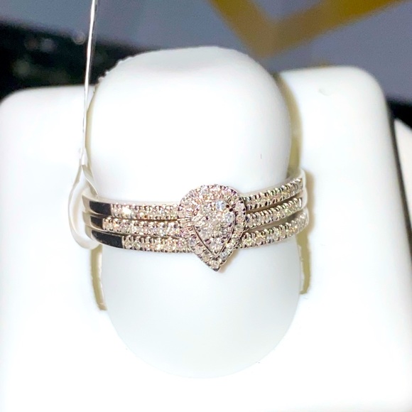 Stunning 10k white gold vermeil real genuine natural diamond bridal ring set - Picture 1 of 4